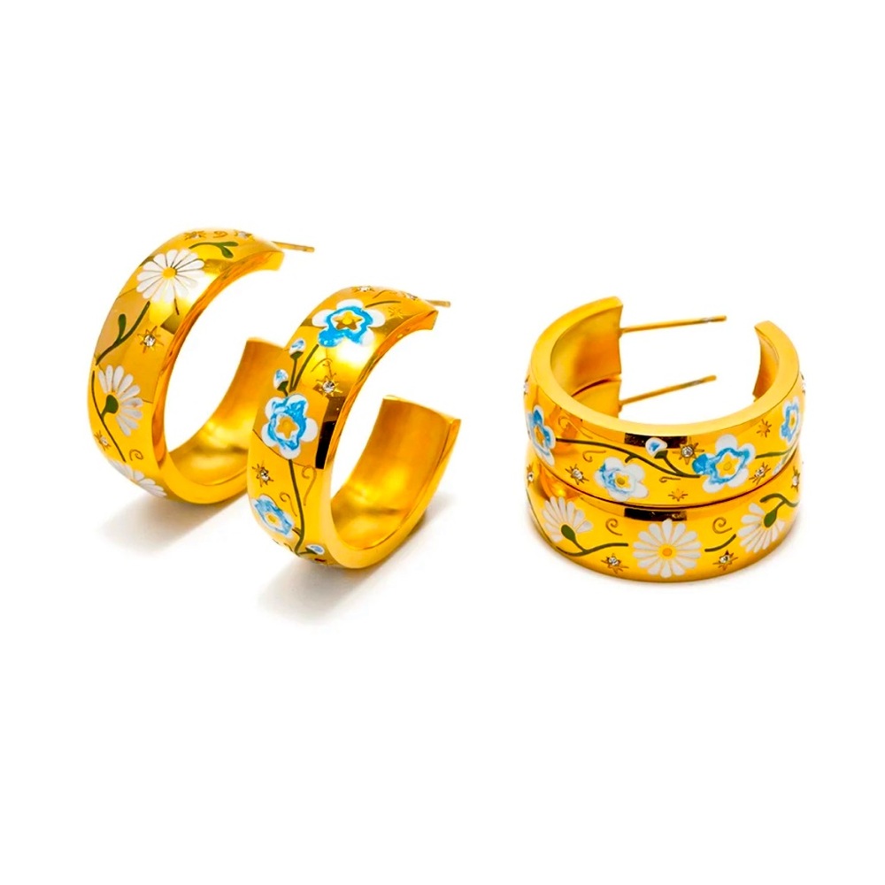 18K Gold-Plated Enameled C-shaped Earring
